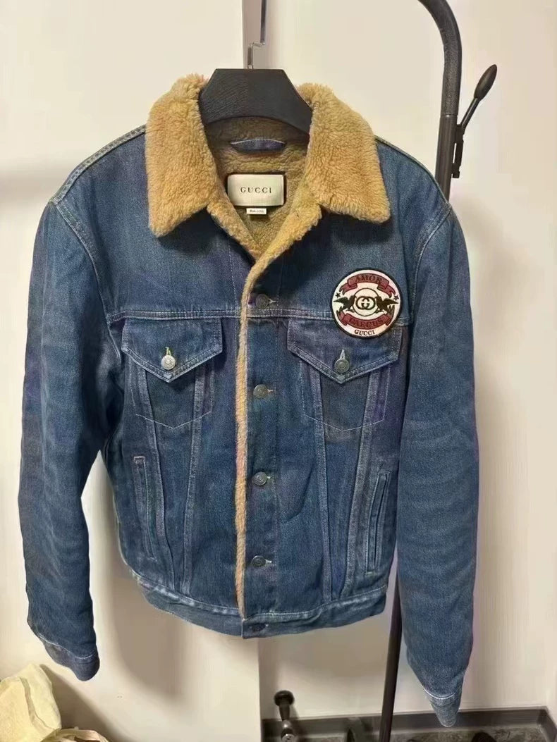 Gucci Shearling Collar Denim Jacket-yf