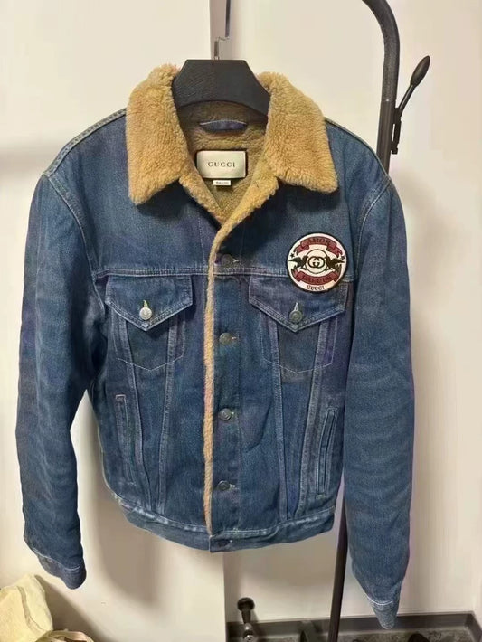 Gucci Shearling Collar Denim Jacket-yf