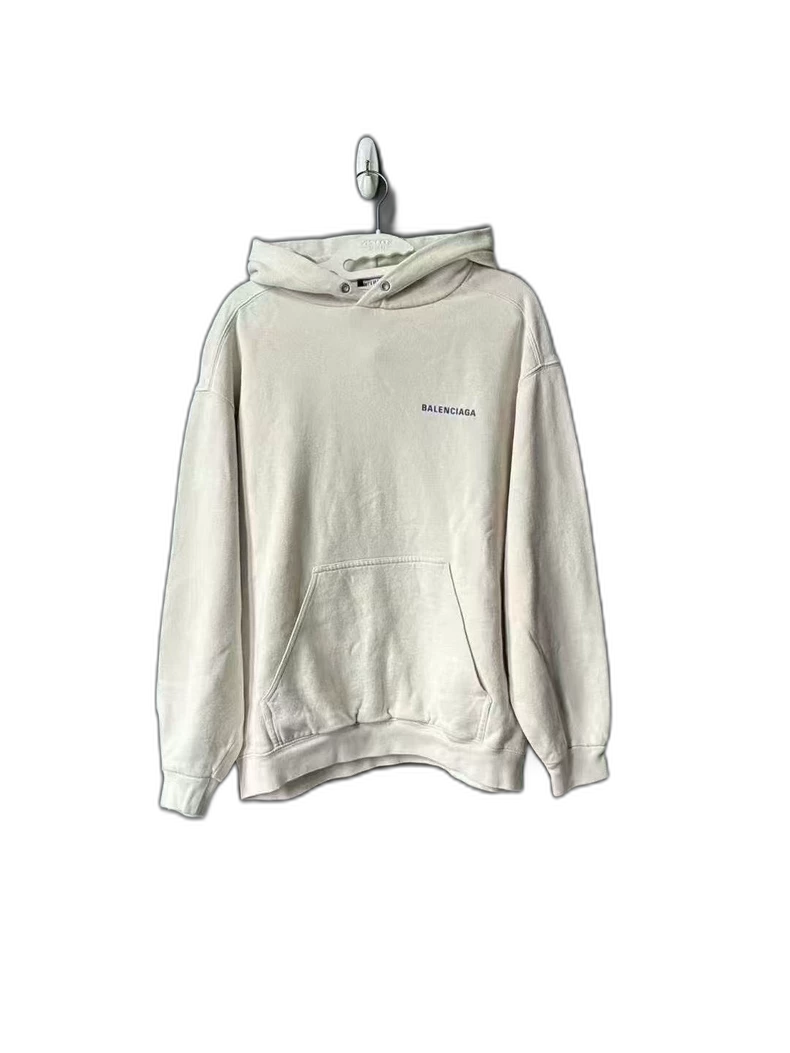 Balenciaga Cream Hoodie with Blue Logo