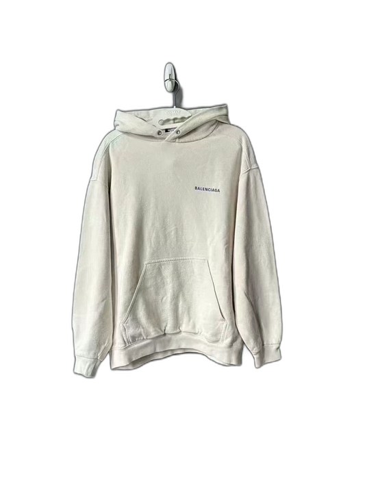 Balenciaga Cream Hoodie with Blue Logo