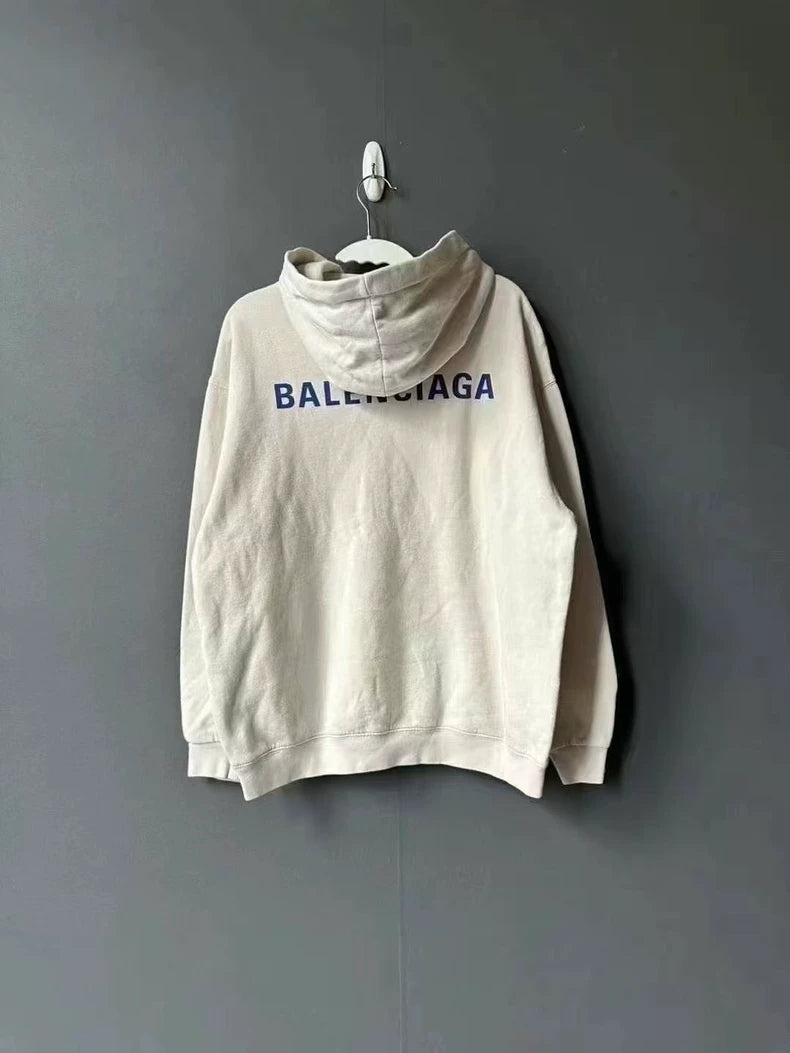 Balenciaga Cream Hoodie with Blue Logo
