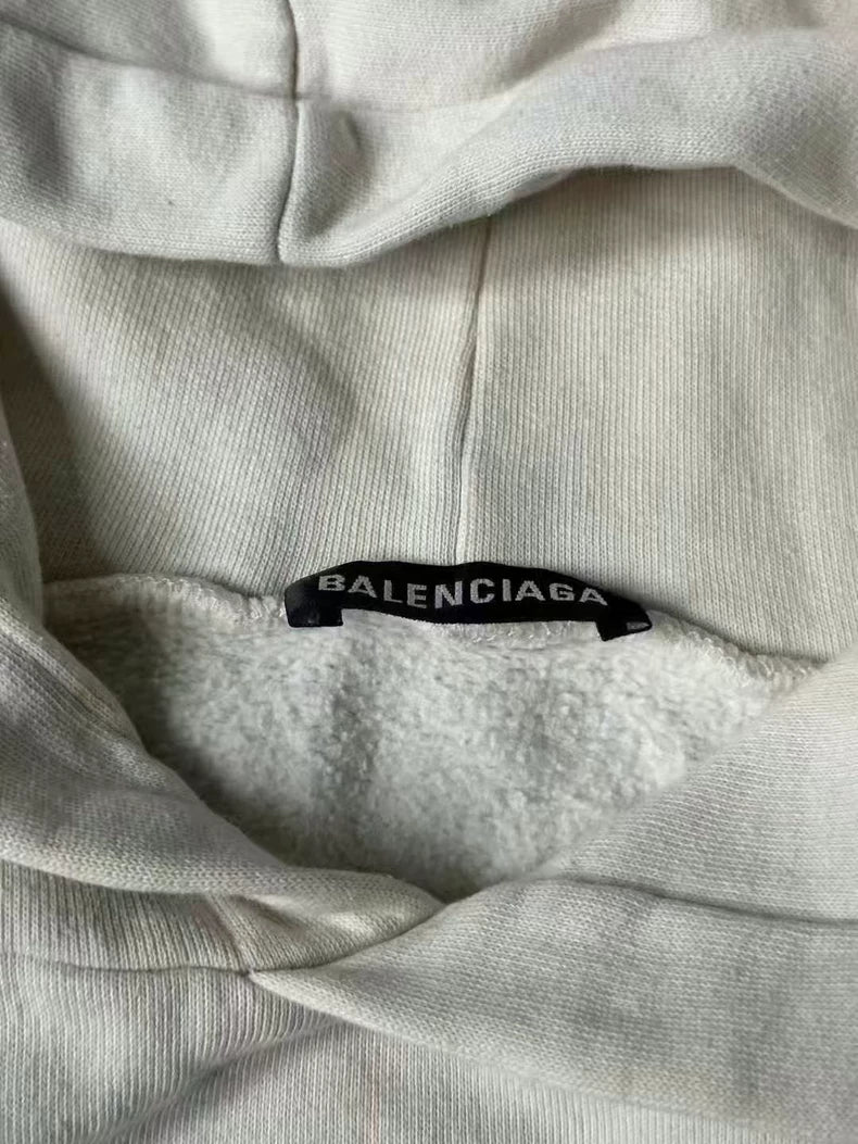 Balenciaga Cream Hoodie with Blue Logo