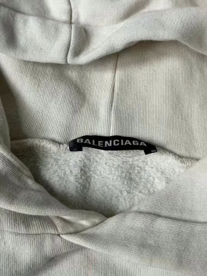 Balenciaga Cream Hoodie with Blue Logo