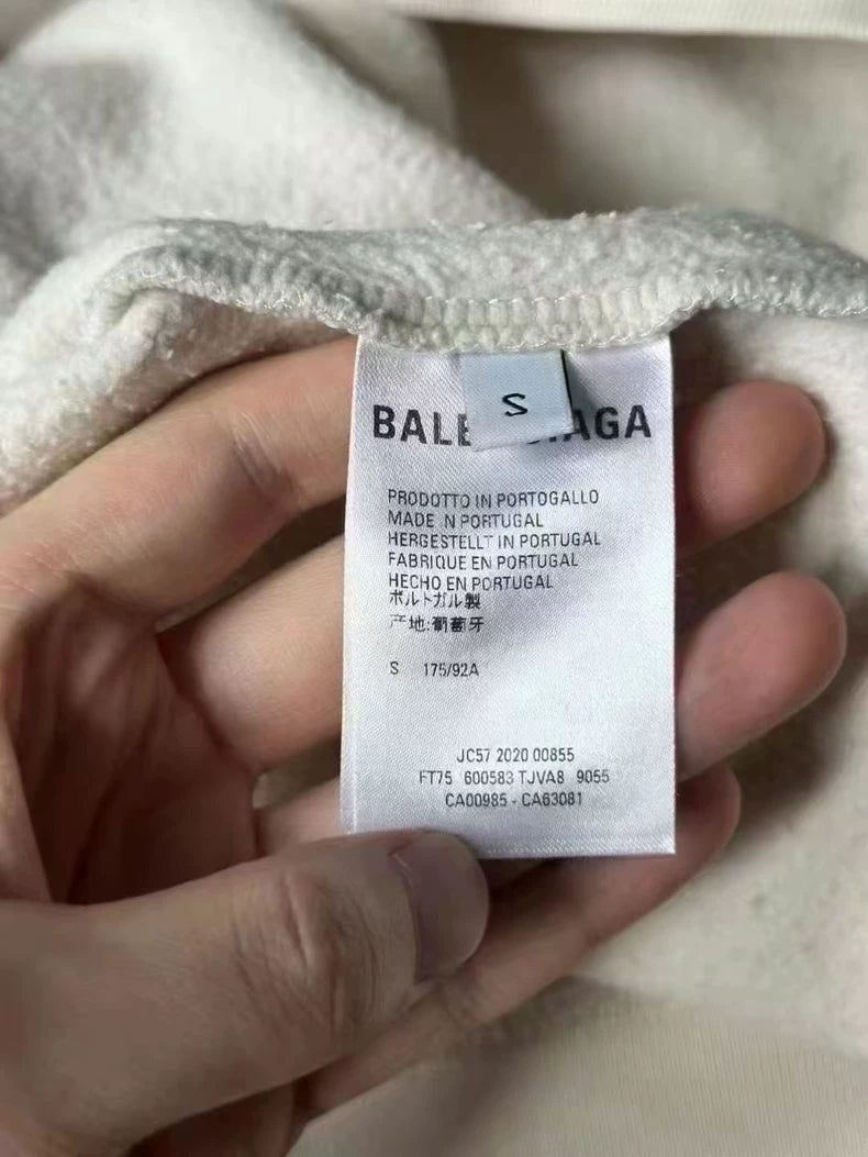 Balenciaga Cream Hoodie with Blue Logo