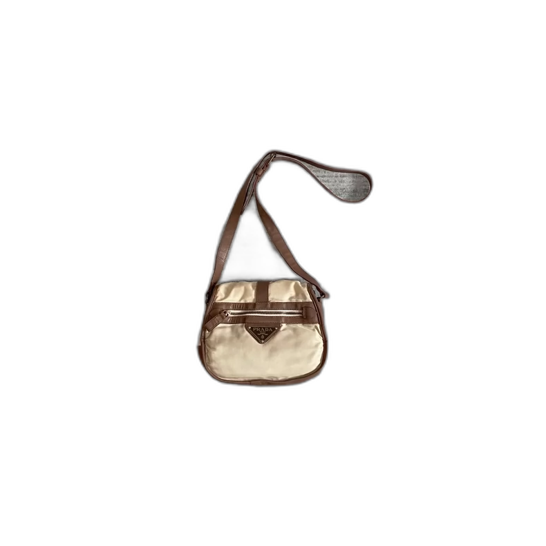 Prada Mini Canvas Bag with Brown Leather-zp