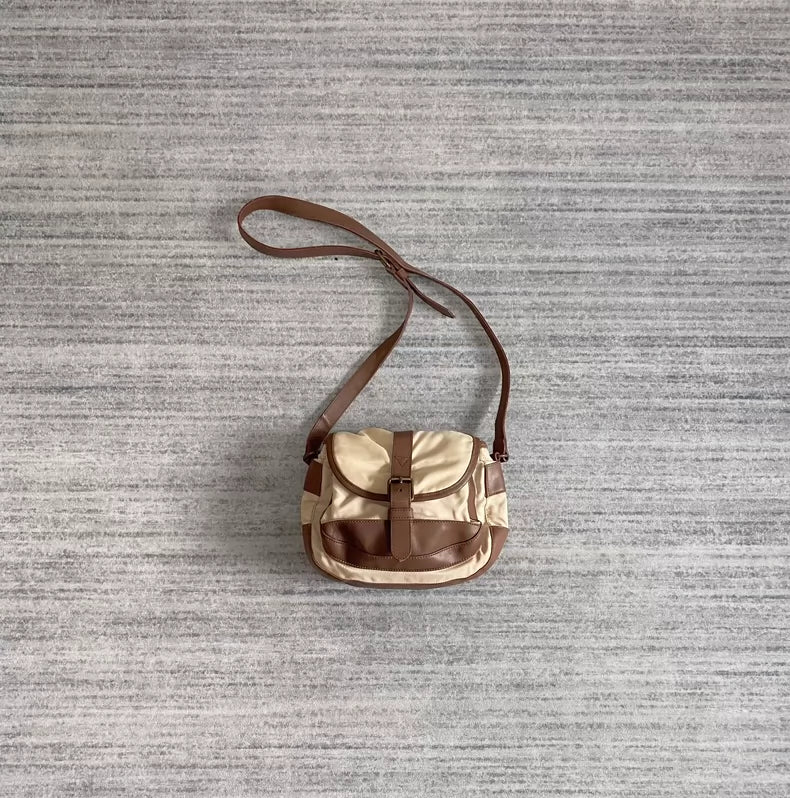 Prada Mini Canvas Bag with Brown Leather-zp