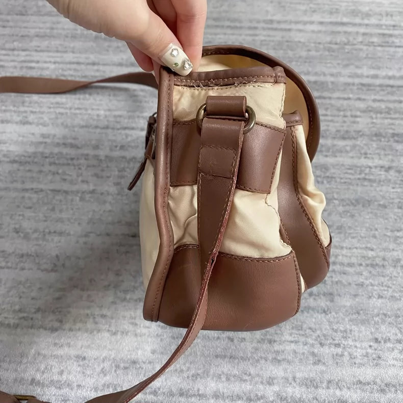 Prada Mini Canvas Bag with Brown Leather-zp