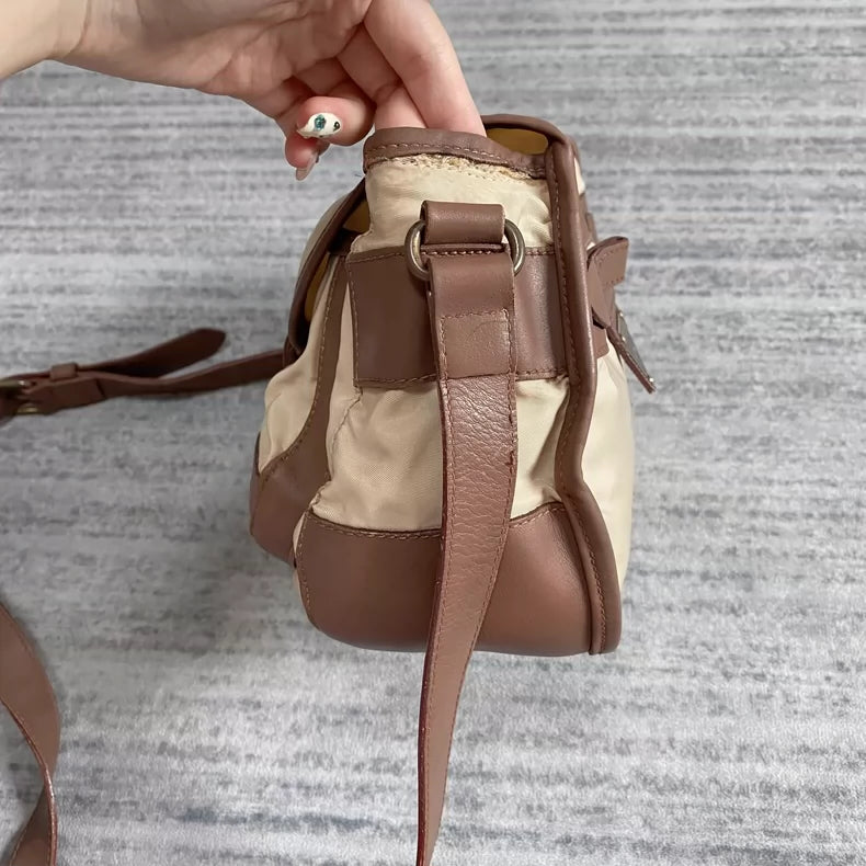 Prada Mini Canvas Bag with Brown Leather-zp