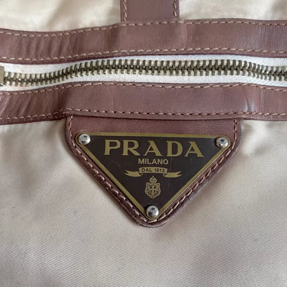 Prada Mini Canvas Bag with Brown Leather-zp