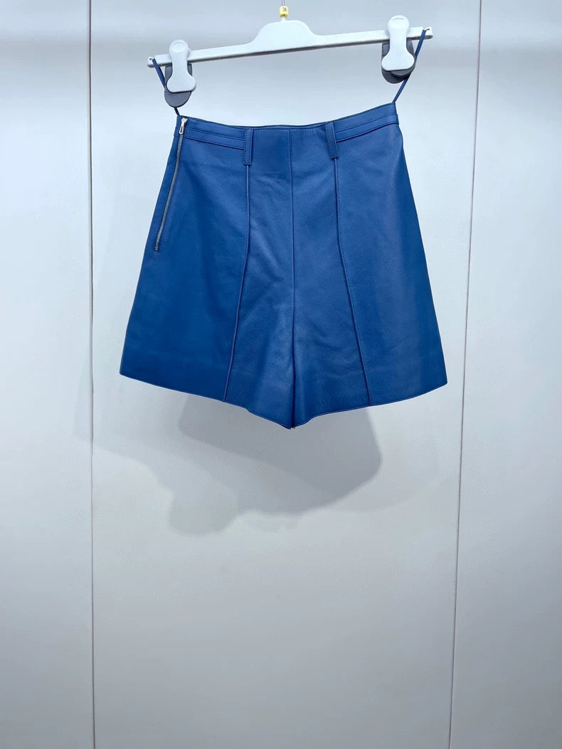 Hermes Blue Lambskin Leather Shorts