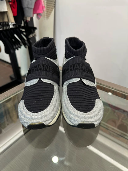 Black Silver Glitter Sport Sneakers for Women