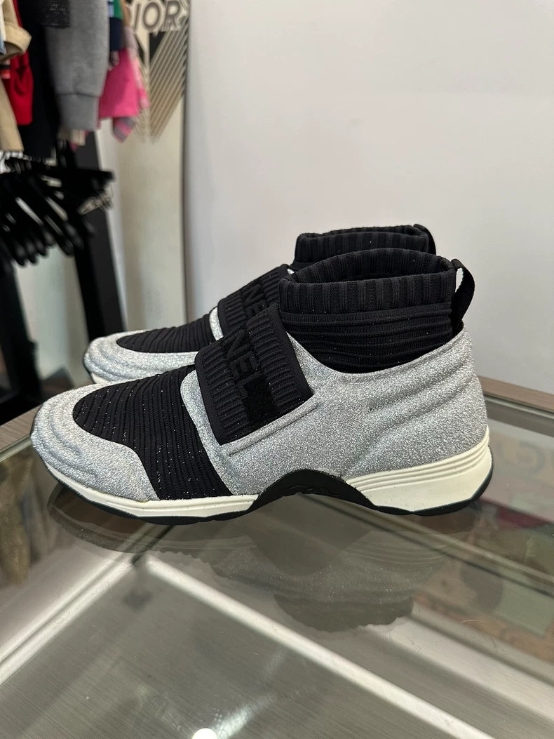 Black Silver Glitter Sport Sneakers for Women