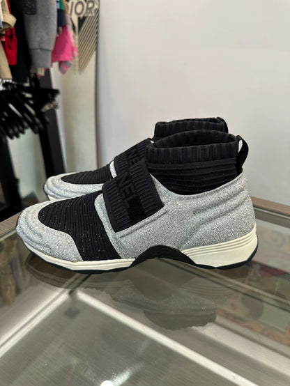 Black Silver Glitter Sport Sneakers for Women