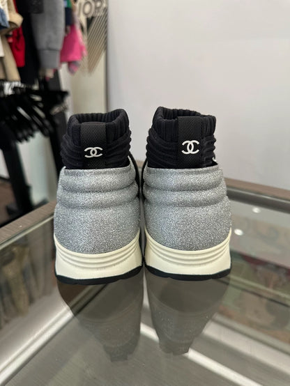 Black Silver Glitter Sport Sneakers for Women