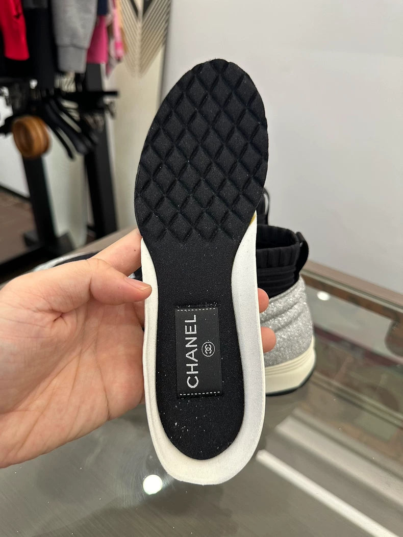 Black Silver Glitter Sport Sneakers for Women