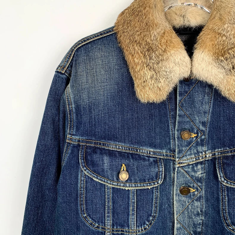 Saint Laurent Denim Jacket with Fur Collar