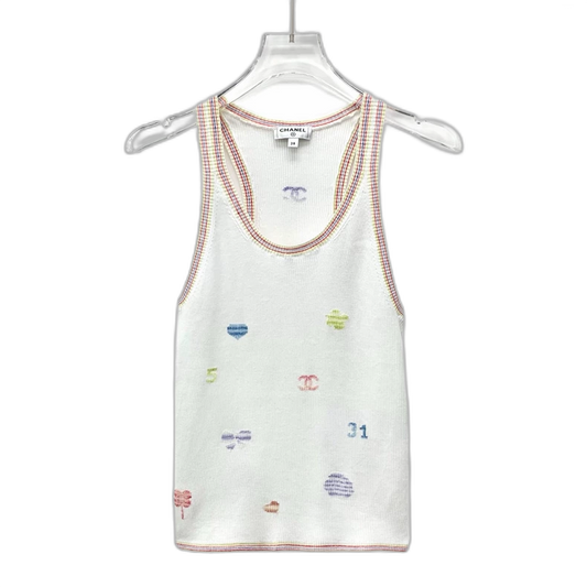 Chanel White Clover Knit Sleeveless Top