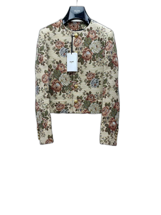 Celine Floral Pattern Jacket With Gold Buttons