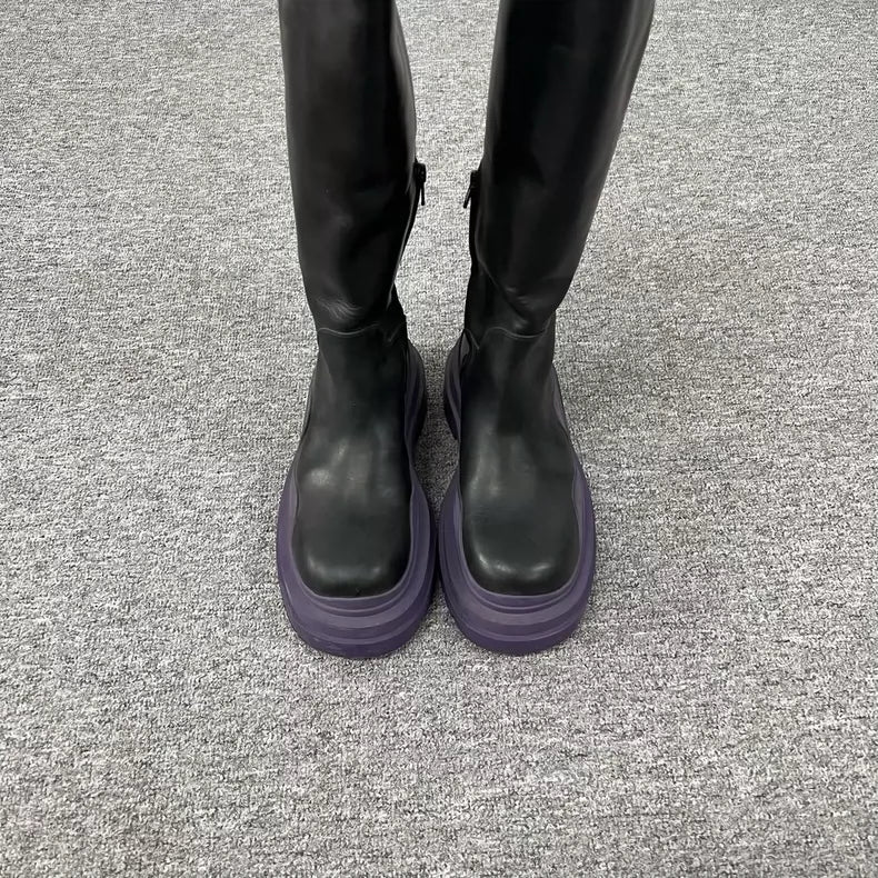 Bottega Veneta Thick Sole Black Purple Boots