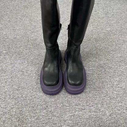 Bottega Veneta Thick Sole Black Purple Boots