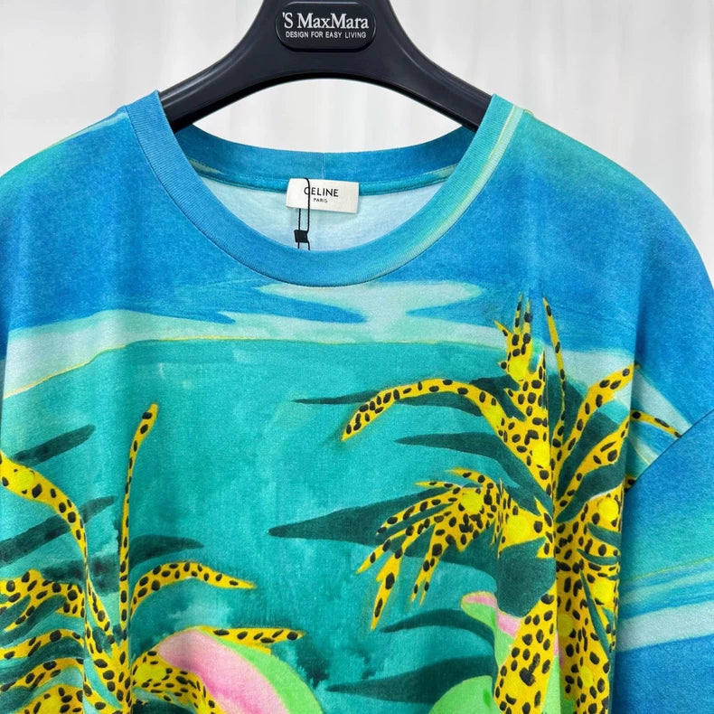 Celine Palm Tree Print Short Sleeve Top