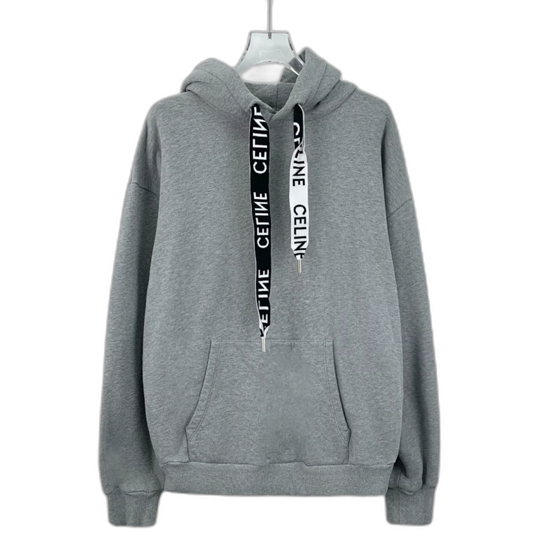 Celine Gray Cotton Logo Hoodie Sweatshirt