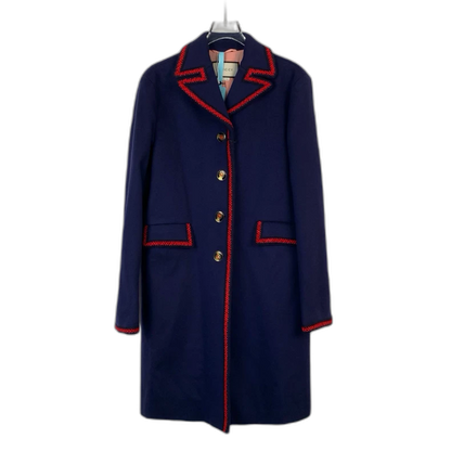 Gucci Navy Wool Coat with Red Trim