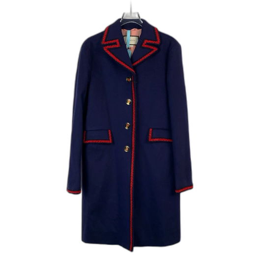Gucci Navy Wool Coat with Red Trim