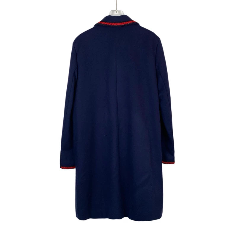 Gucci Navy Wool Coat with Red Trim