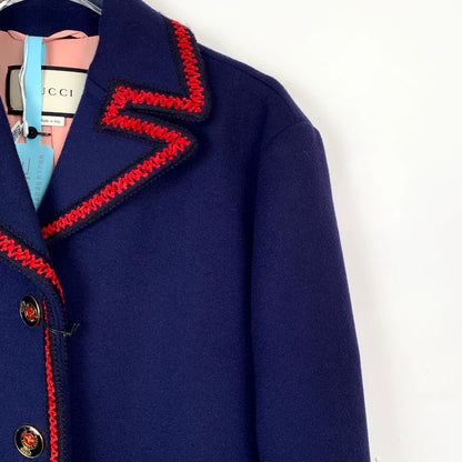 Gucci Navy Wool Coat with Red Trim