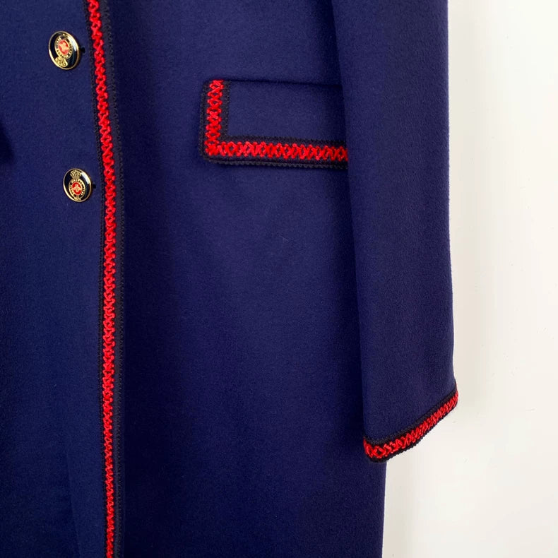 Gucci Navy Wool Coat with Red Trim