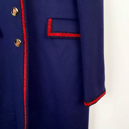 Gucci Navy Wool Coat with Red Trim