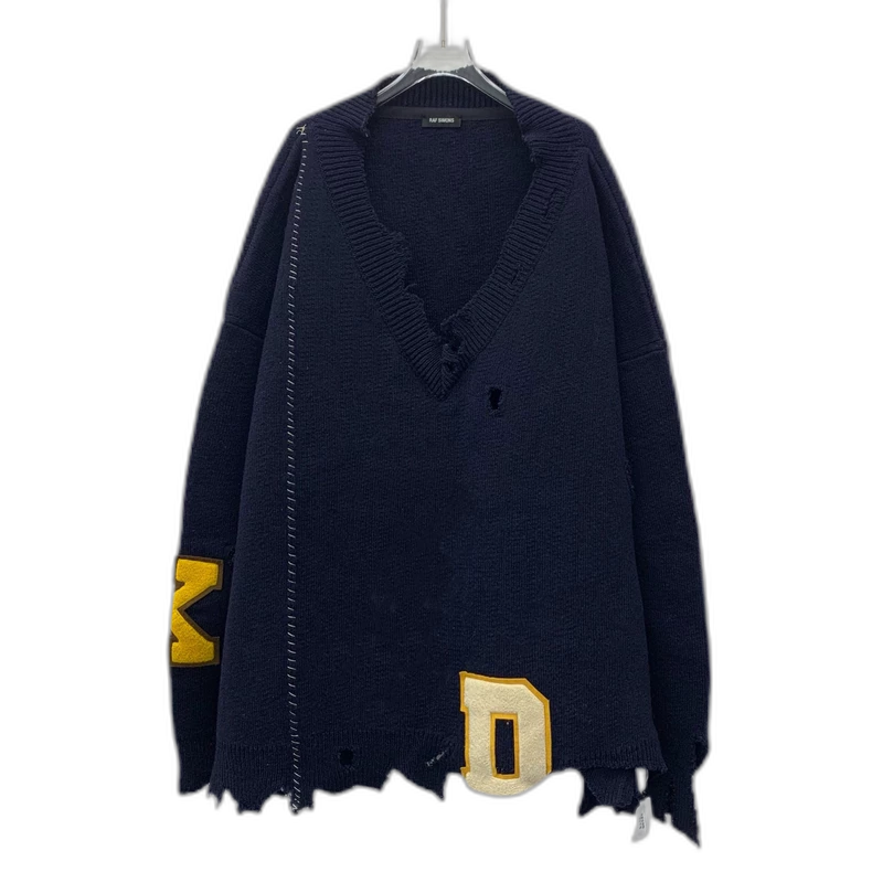 Raf Simons Dark Blue V-Neck Knit Sweater