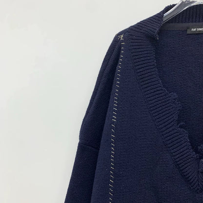 Raf Simons Dark Blue V-Neck Knit Sweater