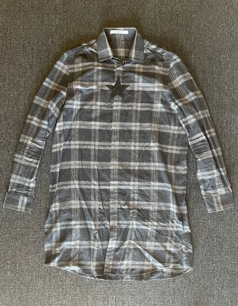 Givenchy Long Gray Plaid Shirt-yf