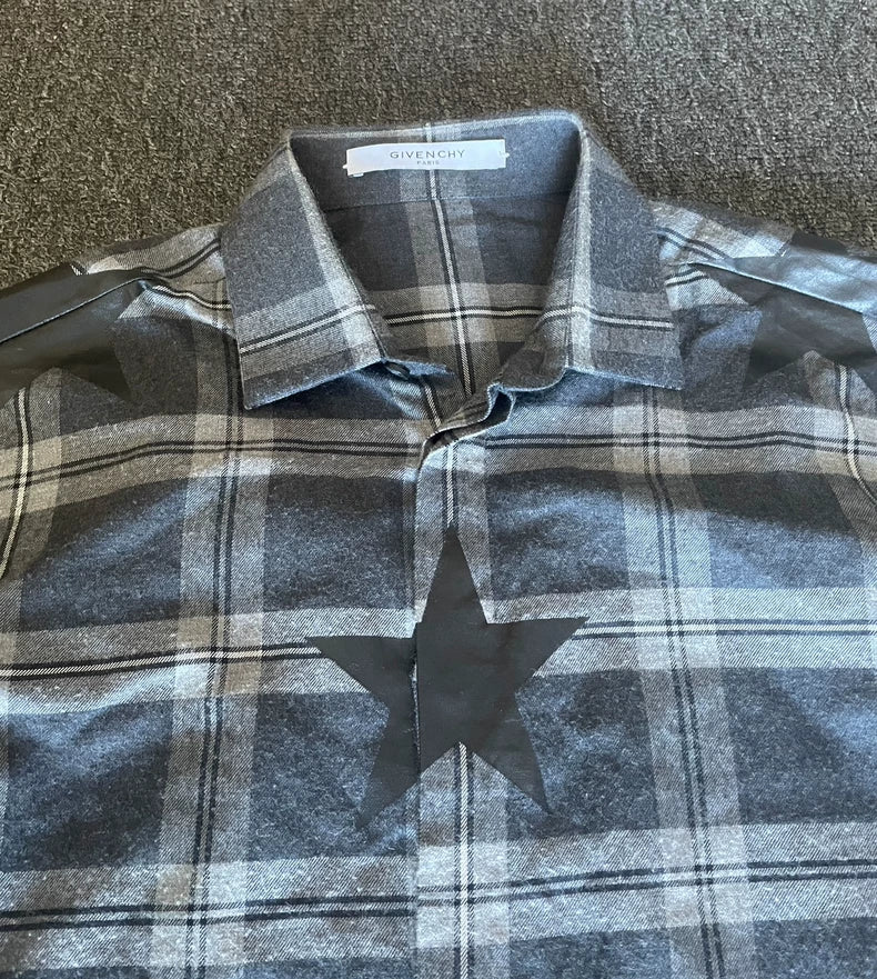 Givenchy Long Gray Plaid Shirt-yf