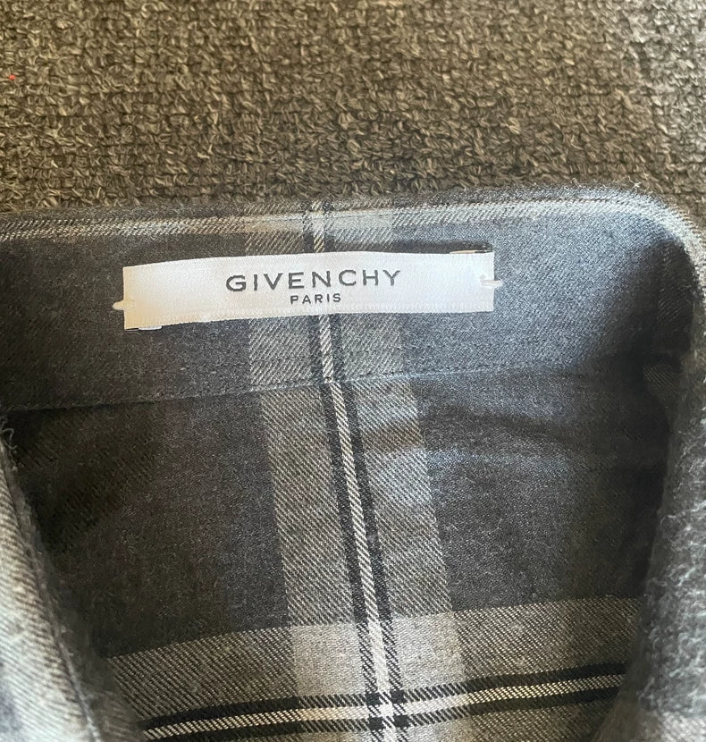 Givenchy Long Gray Plaid Shirt-yf