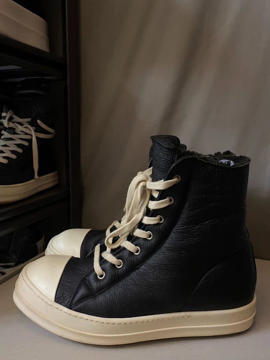 Rick Owens High-Top Leather Fur Sneakers-yf