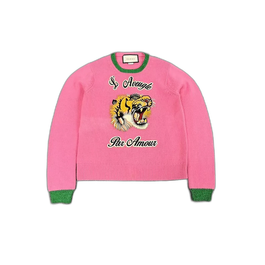 Gucci Pink Tiger Embroidered Knit Sweater