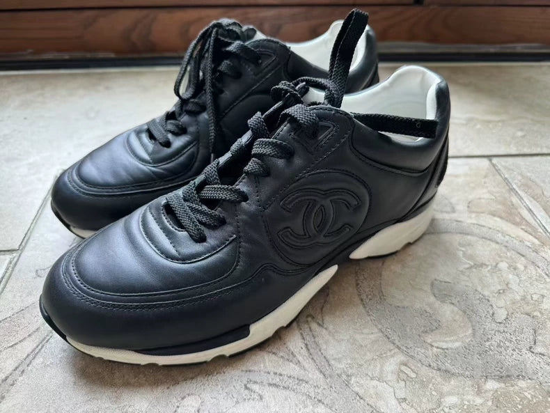 Chanel 23K Black Leather Sneakers-yf