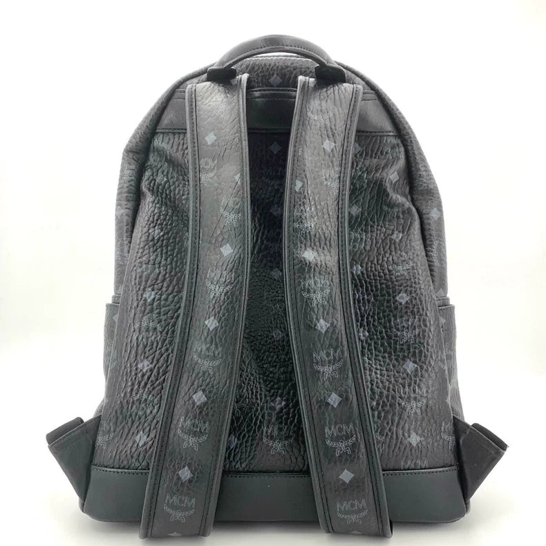 MCM Logo Print Leather Backpack Black