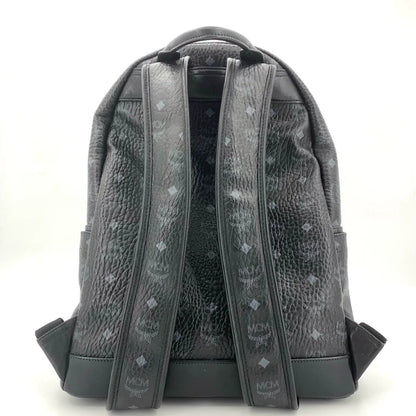 MCM Logo Print Leather Backpack Black
