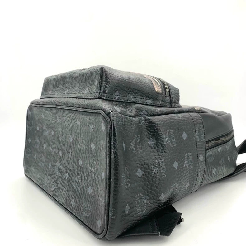 MCM Logo Print Leather Backpack Black