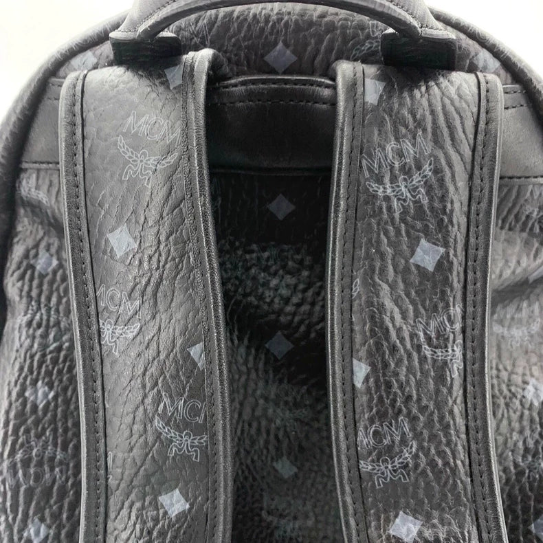 MCM Logo Print Leather Backpack Black