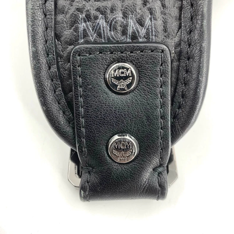 MCM Logo Print Leather Backpack Black