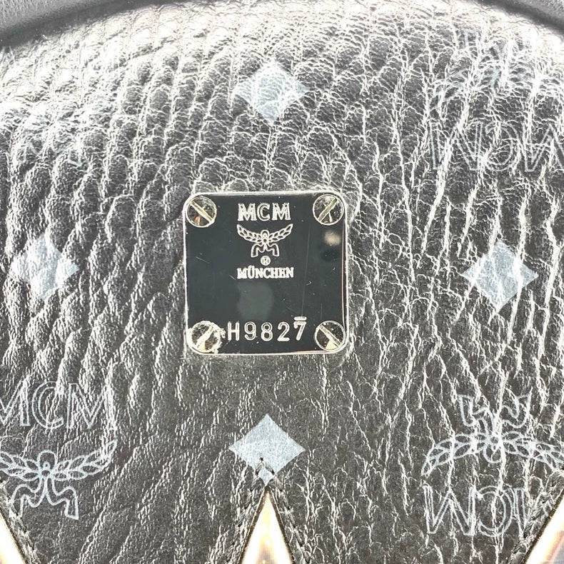 MCM Logo Print Leather Backpack Black