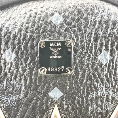 MCM Logo Print Leather Backpack Black