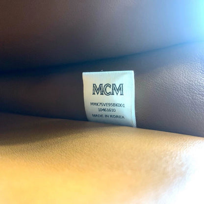 MCM Logo Print Leather Backpack Black