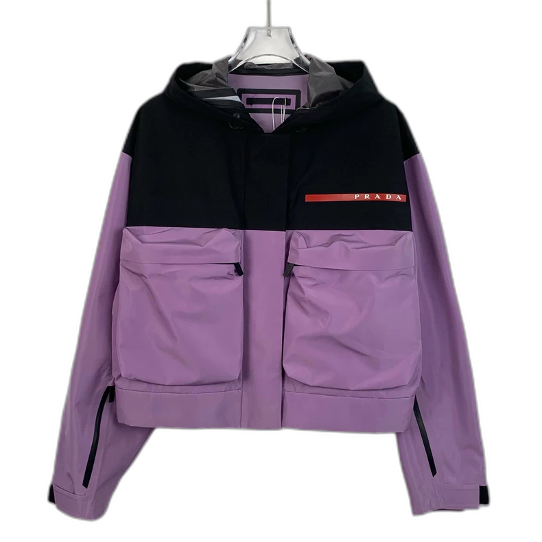 Prada Purple Logo Hooded Jacket L Size