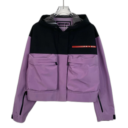 Prada Purple Logo Hooded Jacket L Size